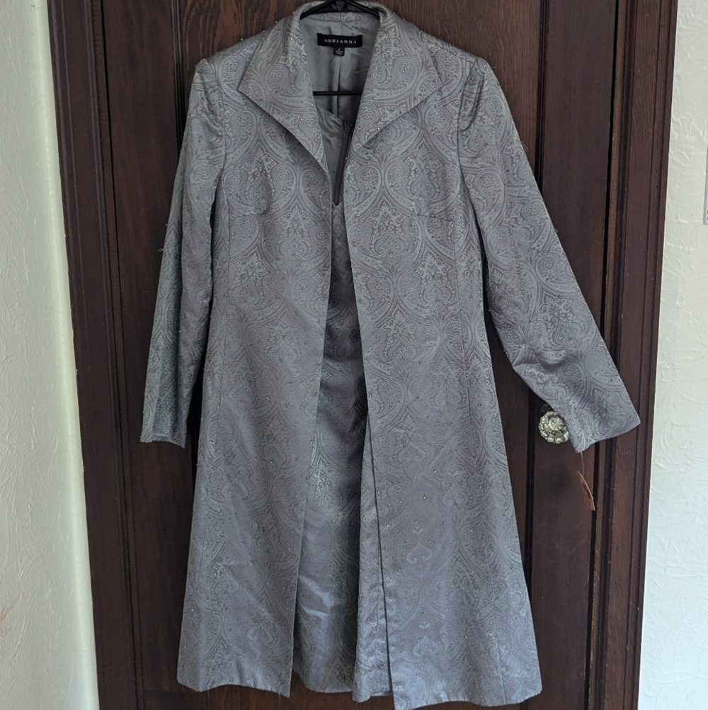 New with Tags Adrianna Vintage Beaded Long Blazer & Sheath Dress Size 6 Wedding